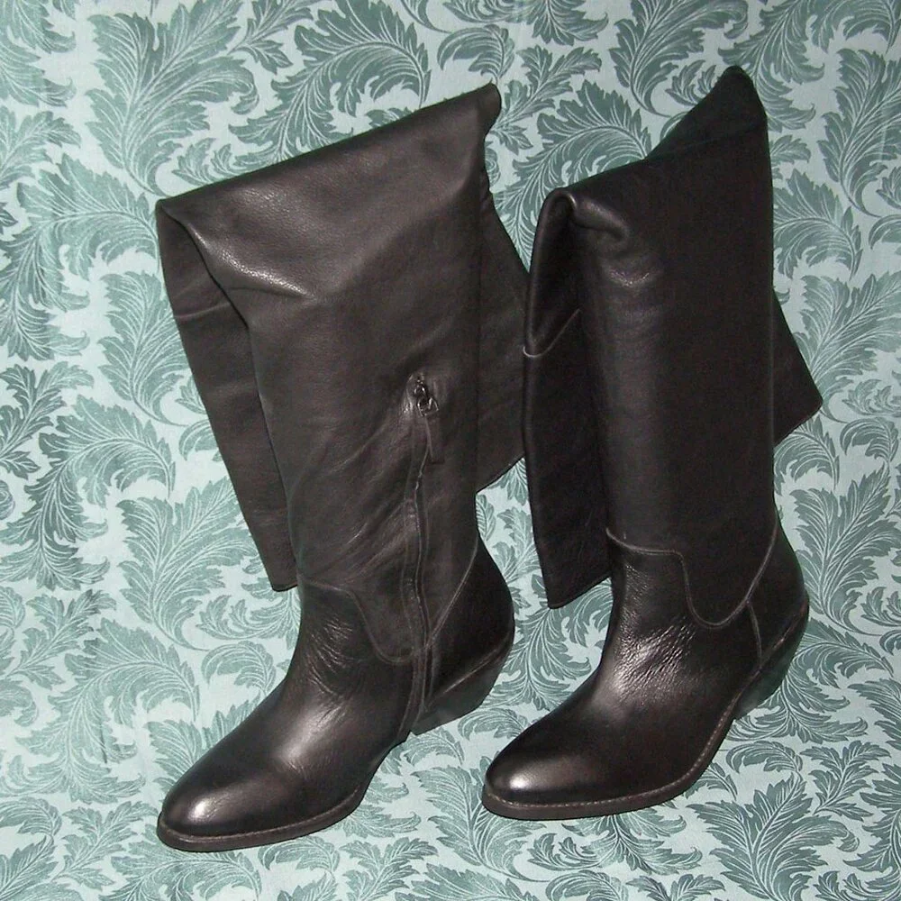 NEW size 8-8.5 Ecote Fiona Over The Knee Black Leather boots